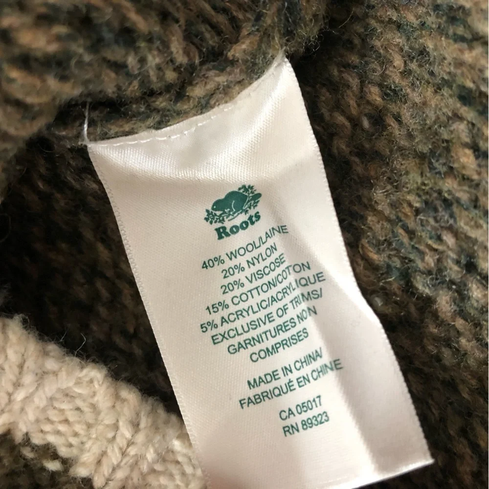 Roots Cabin Wool Blend Shawl Neck Elbow Patch Marled Sweater in Green Size S - Picture 10 of 12